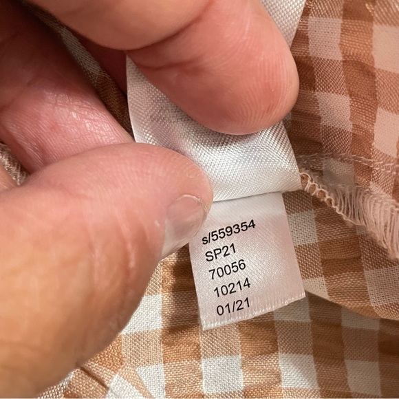 LOFT Gingham Seersucker Tan & White Checkered Skirt 12P - Picture 10 of 12